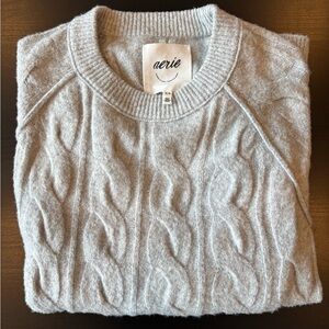 Aerie Extra Oversized Gray Cable Knit Sweater